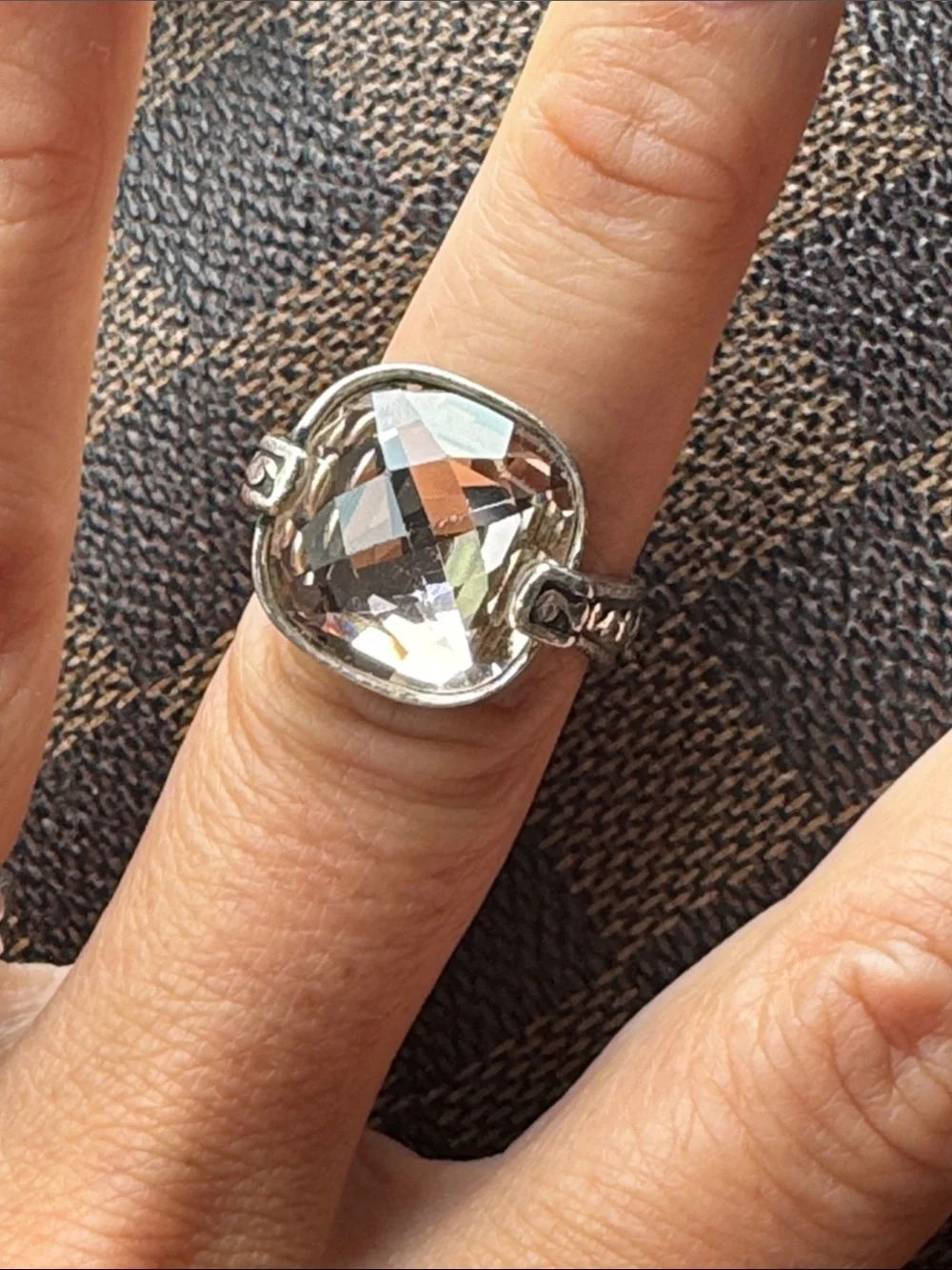 Brighton Silver Ring with light pink champagne Cushion Stone